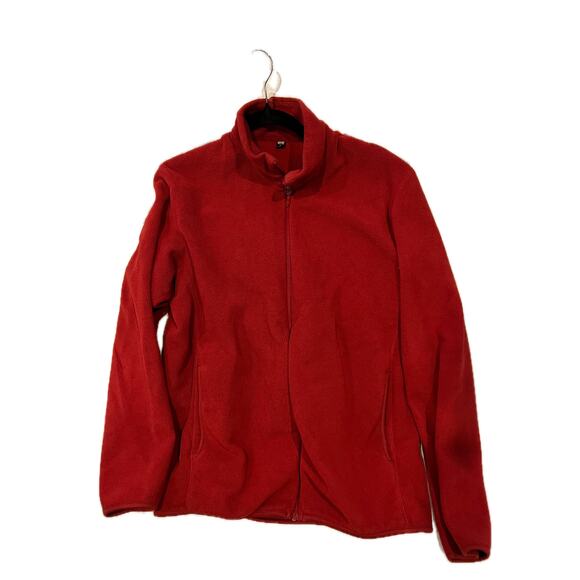 Uniqlo Cherry Red Full Zip Soft Fleece Mens Large - Picture 1 of 3